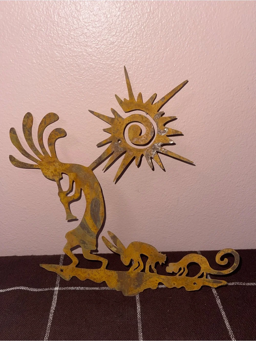 Kokopelli Flute Player and Sun Plasma Cut Metal Wall Art Interior/Exterior Patin